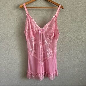 Oh la la Cherie Pink Lace Mesh Babydoll Chemise Size 3X/4X